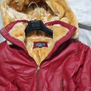 Shebang Burgundy Red Women's Jacket with Faux Fur Lining
